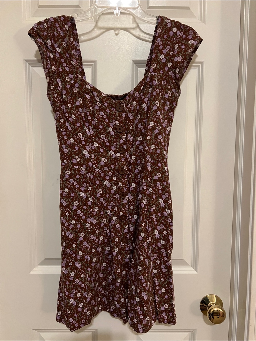 Aeropostale Brown Floral Button-Front Mini Dress with Lilac Accents size small